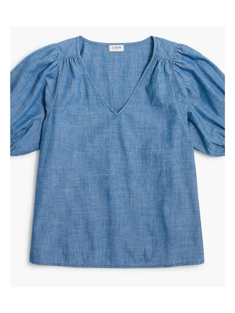 J.Crew blue chambray blouse with puffy sleeves in XS